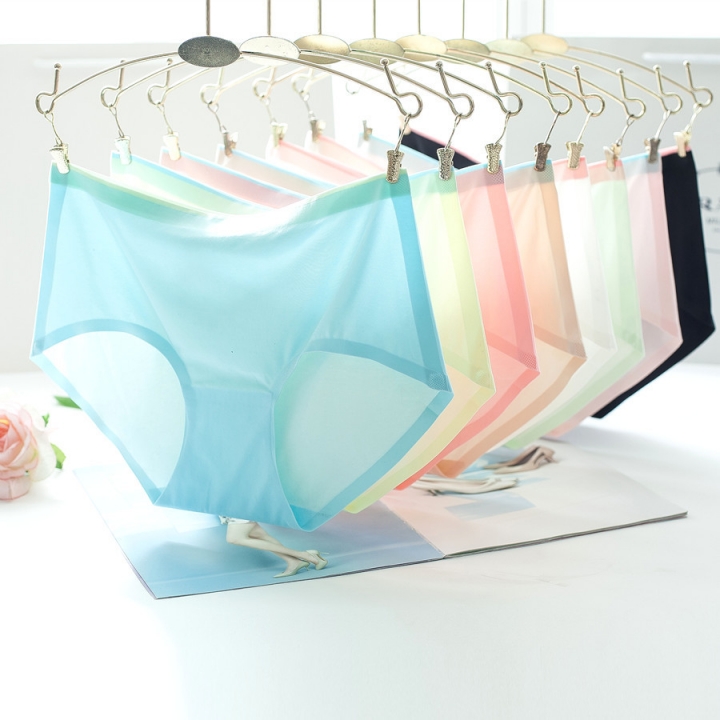 Ice silk No Trace Ms Underwear Middle Waist One Piece Hit Color Sexy Cotton Briefs