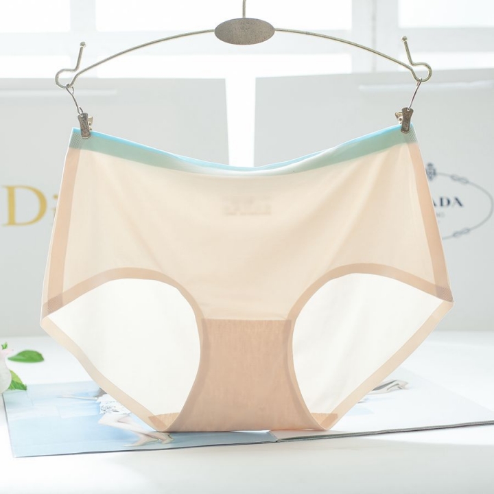 Ice silk No Trace Ms Underwear Middle Waist One Piece Hit Color Sexy Cotton Briefs