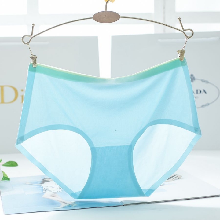 Ice silk No Trace Ms Underwear Middle Waist One Piece Hit Color Sexy Cotton Briefs