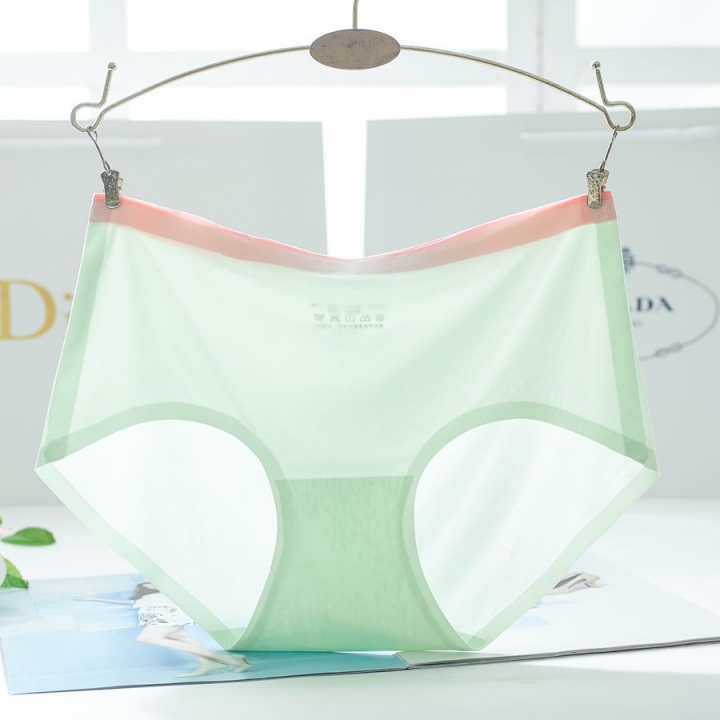 Ice silk No Trace Ms Underwear Middle Waist One Piece Hit Color Sexy Cotton Briefs