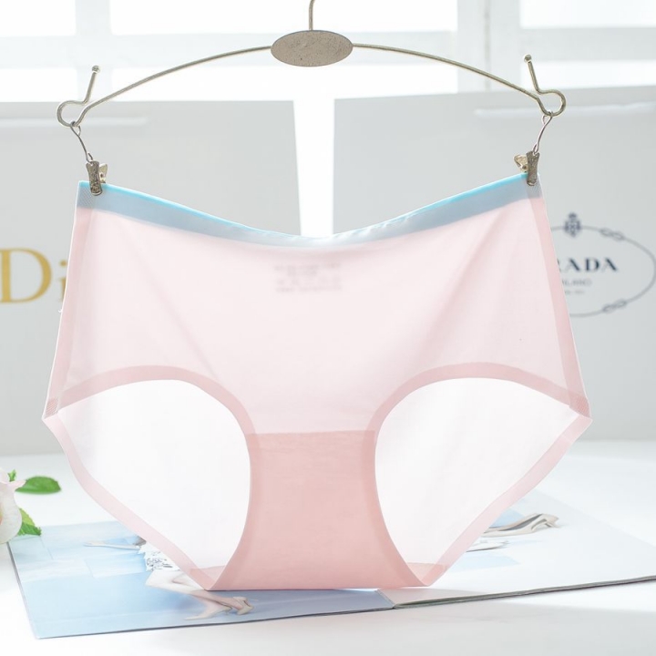 Ice silk No Trace Ms Underwear Middle Waist One Piece Hit Color Sexy Cotton Briefs