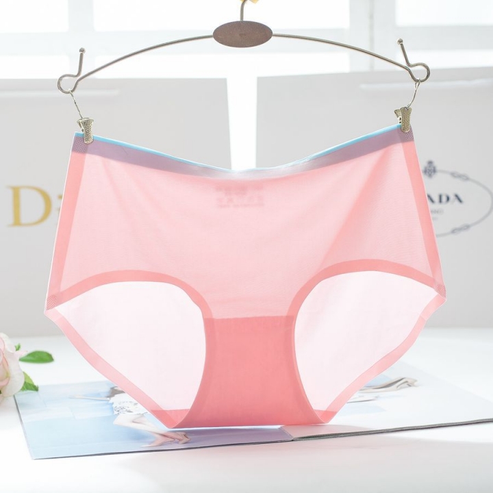 Ice silk No Trace Ms Underwear Middle Waist One Piece Hit Color Sexy Cotton Briefs
