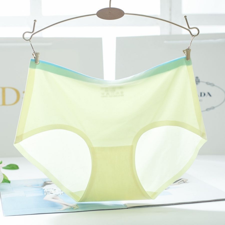 Ice silk No Trace Ms Underwear Middle Waist One Piece Hit Color Sexy Cotton Briefs