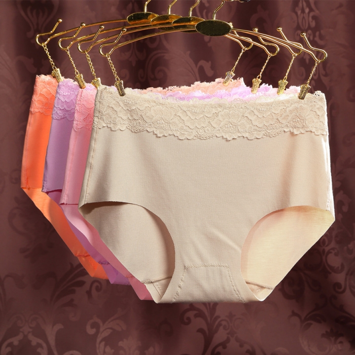 Double-sided Thread Cotton Ms Underwear No Trace High Waist Lace Bamboo fiber Triangular Underwear