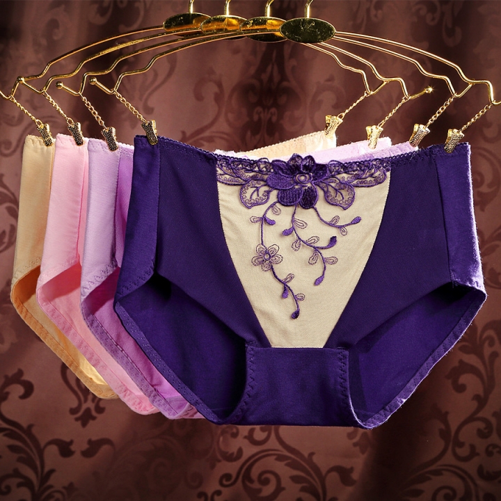 Rose Embroidery Middle Waist Ms Underwear No Trace Triangular Lace Sexy bamboo fiber Underwear