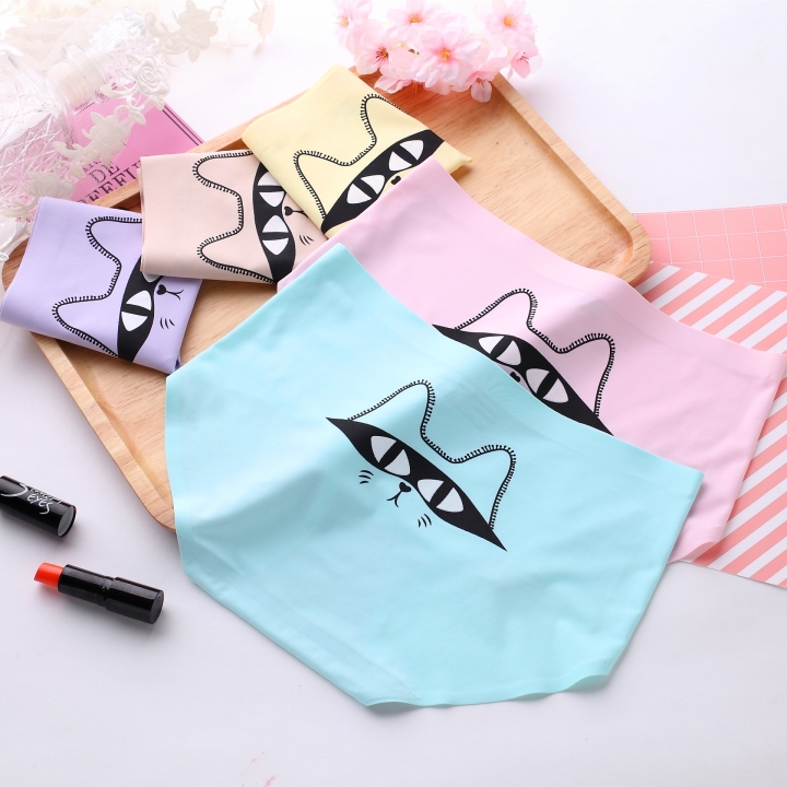 Ice silk Cartoon Printing One piece seamless No trace Ms Underwear High waist Cotton file Underwear
