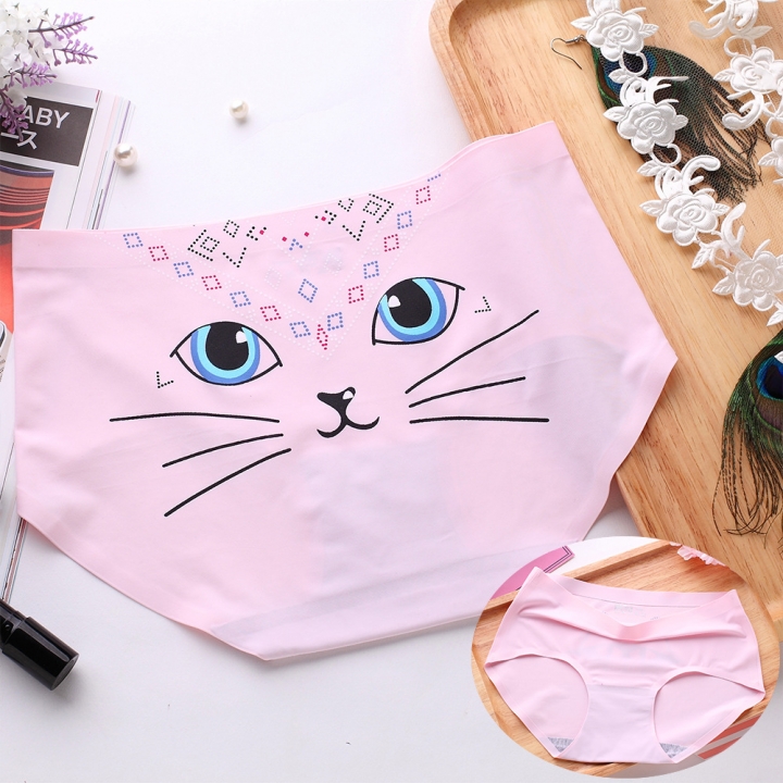 Ice silk Cartoon Printing One piece seamless No trace Ms Underwear High waist Cotton file Underwear