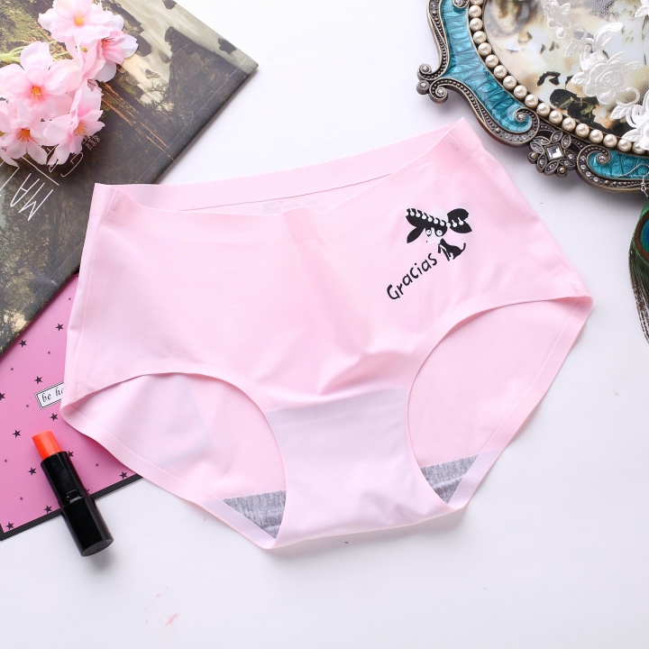 Ice silk Cartoon Printing One piece seamless No trace Ms Underwear High waist Cotton file Underwear