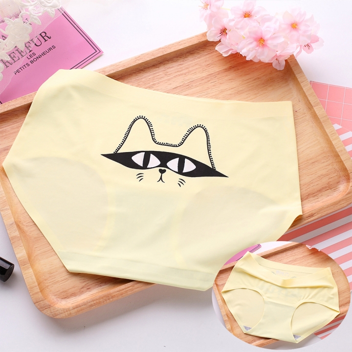 Ice silk Cartoon Printing One piece seamless No trace Ms Underwear High waist Cotton file Underwear
