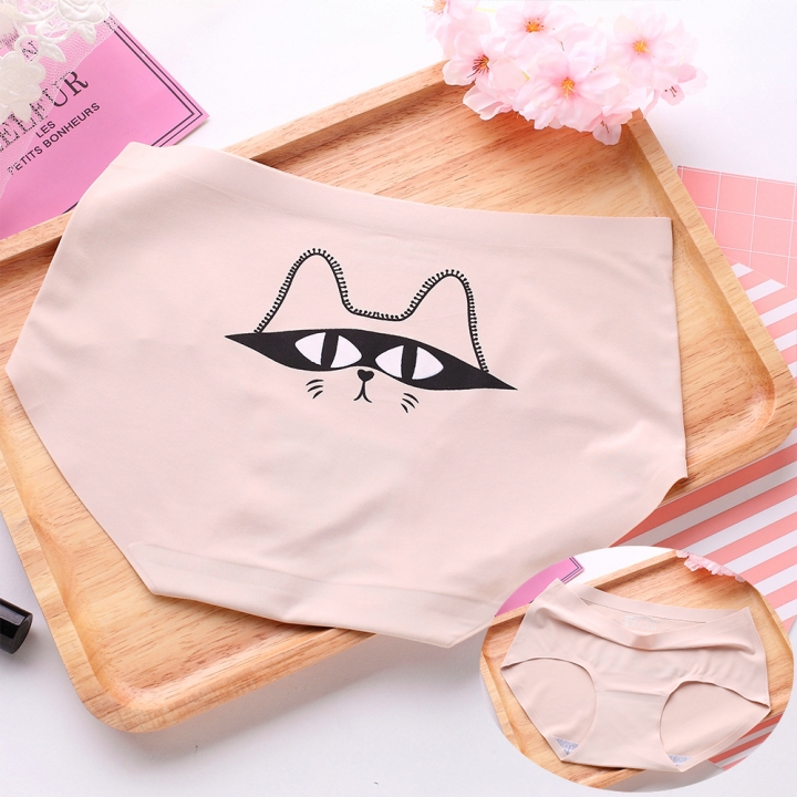 Ice silk Cartoon Printing One piece seamless No trace Ms Underwear High waist Cotton file Underwear