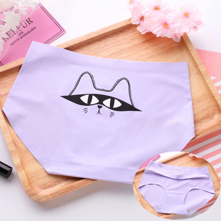 Ice silk Cartoon Printing One piece seamless No trace Ms Underwear High waist Cotton file Underwear
