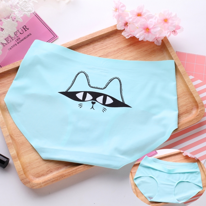 Ice silk Cartoon Printing One piece seamless No trace Ms Underwear High waist Cotton file Underwear