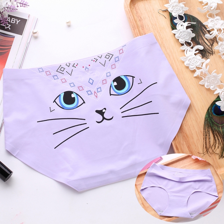 Ice silk Cartoon Printing One piece seamless No trace Ms Underwear High waist Cotton file Underwear