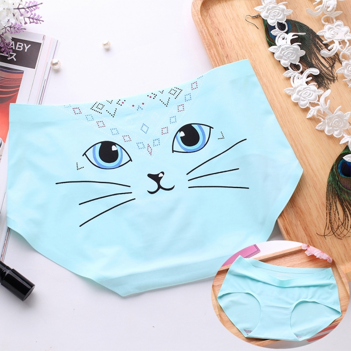 Ice silk Cartoon Printing One piece seamless No trace Ms Underwear High waist Cotton file Underwear