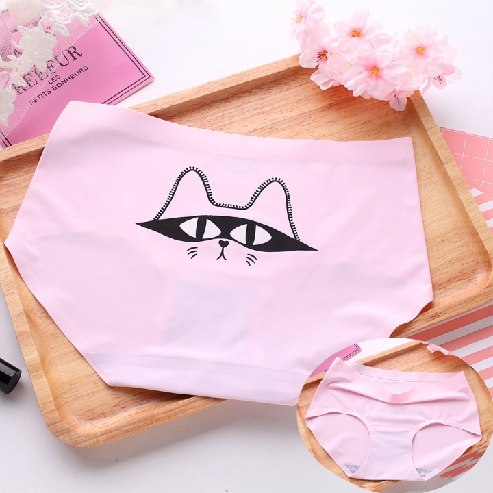 Ice silk Cartoon Printing One piece seamless No trace Ms Underwear High waist Cotton file Underwear