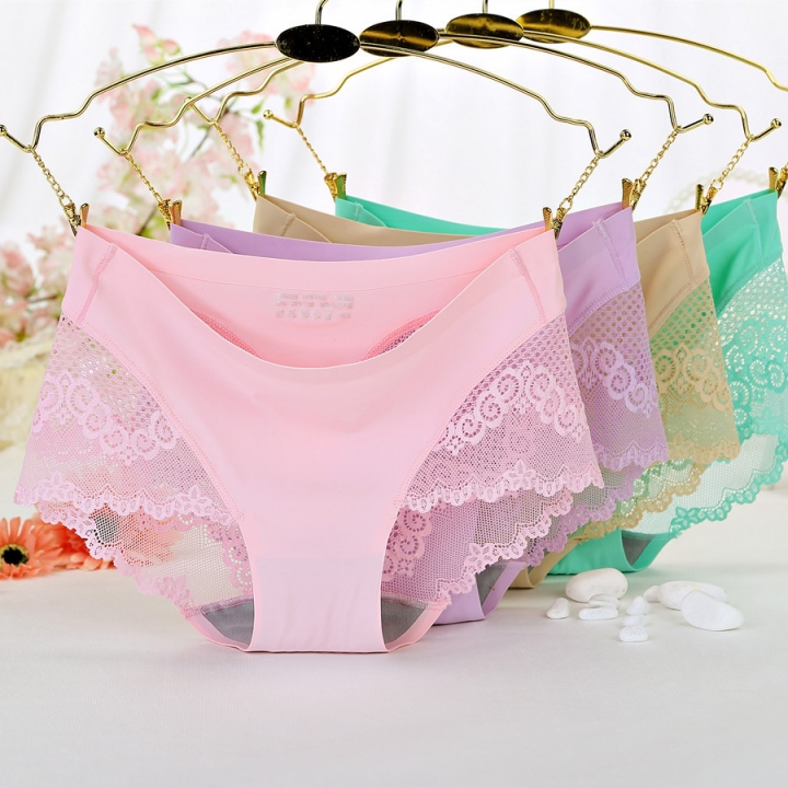 Ice Silk No Trace Lace Ms Underwear Seamless Middle Waist Underwear