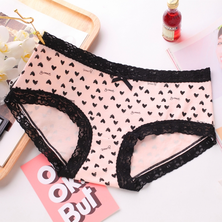 Cotton Cartoon Printing Middle Waist Ms Underwear No Trace Jacquard Lace Women's Underwear