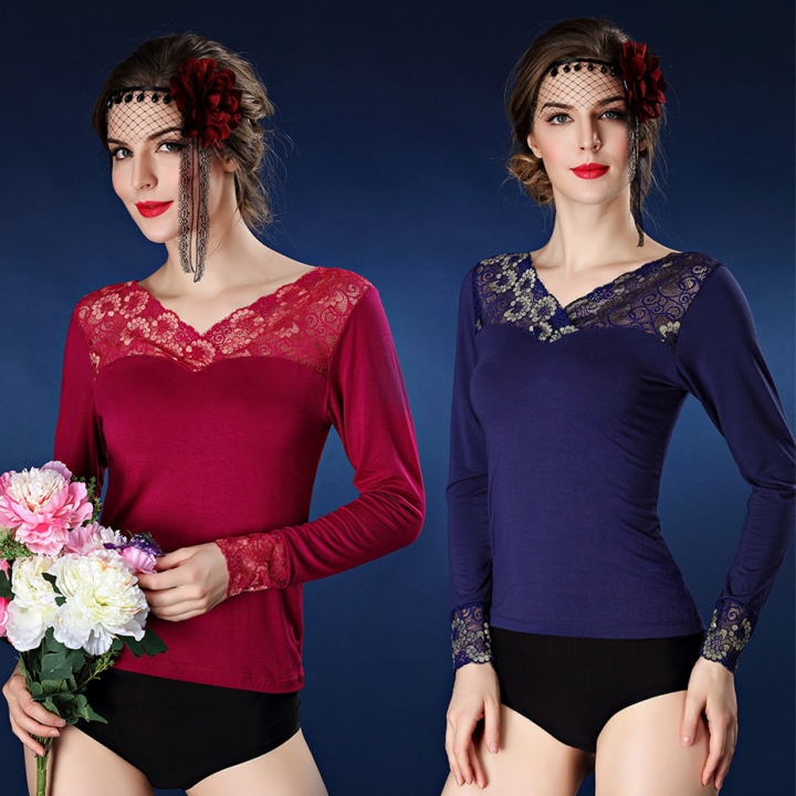 Ms Lace Printing Long Sleeve Shirt Outer Wear Qiu Yi Keep Warm Underwear Thin Section Coat