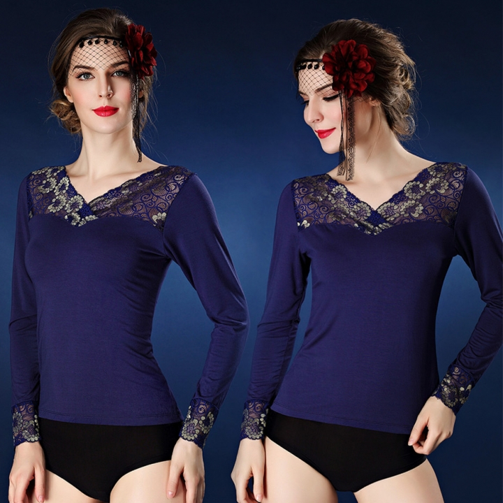 Ms Lace Printing Long Sleeve Shirt Outer Wear Qiu Yi Keep Warm Underwear Thin Section Coat