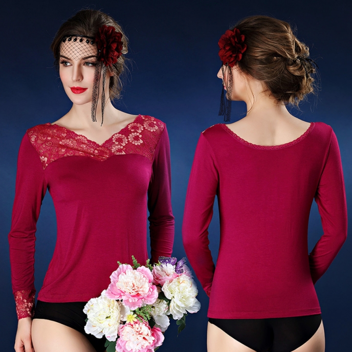 Ms Lace Printing Long Sleeve Shirt Outer Wear Qiu Yi Keep Warm Underwear Thin Section Coat