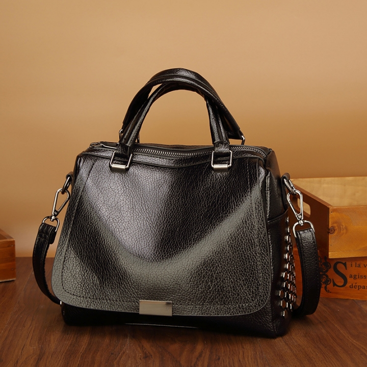 Ms Litchi Pattern Handbag Fashion Soft Skin Simple Wild Shoulder Crossbody Big Bag