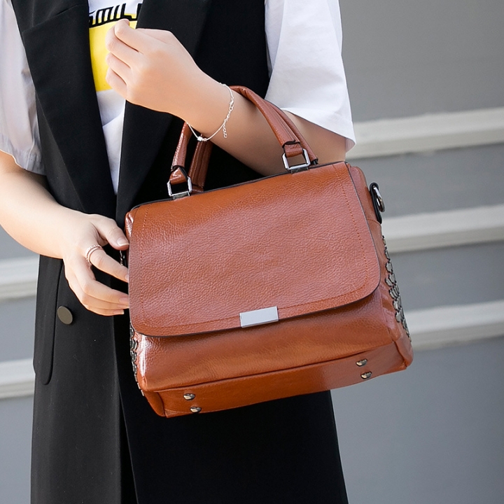 Ms Litchi Pattern Handbag Fashion Soft Skin Simple Wild Shoulder Crossbody Big Bag