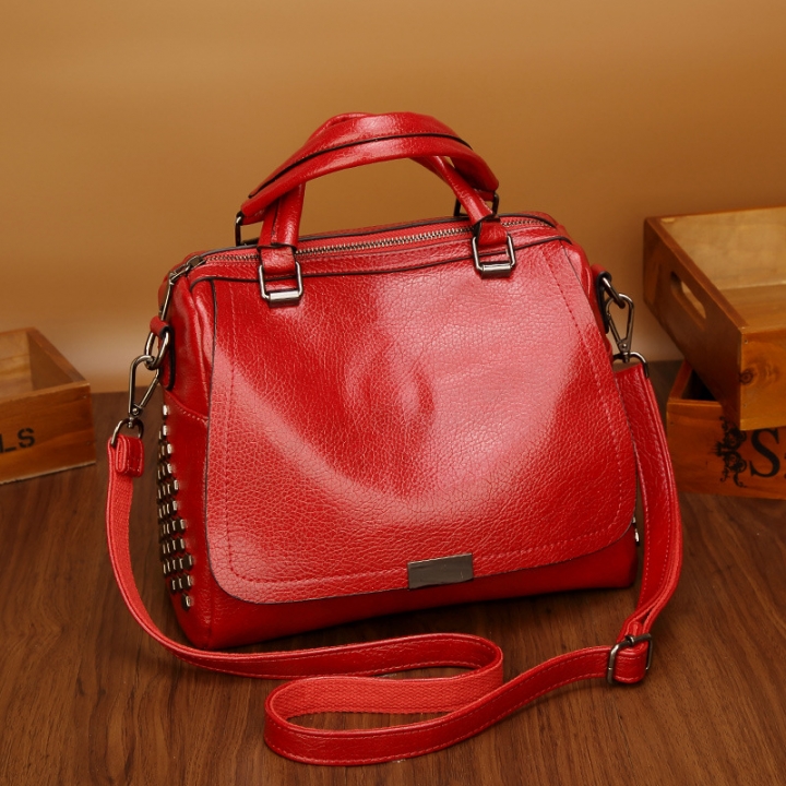Ms Litchi Pattern Handbag Fashion Soft Skin Simple Wild Shoulder Crossbody Big Bag