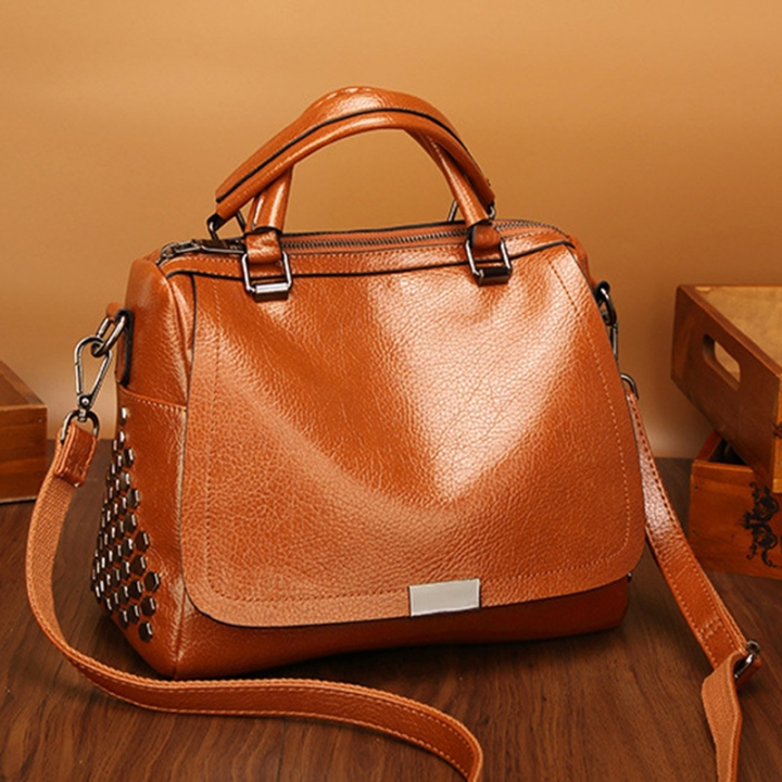Ms Litchi Pattern Handbag Fashion Soft Skin Simple Wild Shoulder Crossbody Big Bag