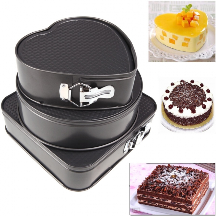 3 Sets Square Circular Heart-shaped Metal Non-Stick Birthday Cake Mould Live Buckle   Kitchen Restaurant Supplies