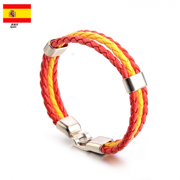 PU Imitation Leather Woven National flag Colour Leather Bracelets World Cup Country Bracelet
