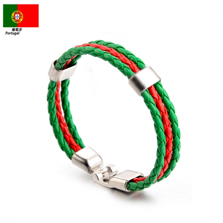 PU Imitation Leather Woven National flag Colour Leather Bracelets World Cup Country Bracelet