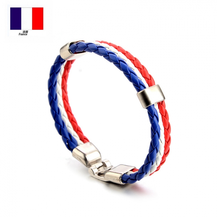 PU Imitation Leather Woven National flag Colour Leather Bracelets World Cup Country Bracelet