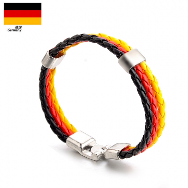 PU Imitation Leather Woven National flag Colour Leather Bracelets World Cup Country Bracelet