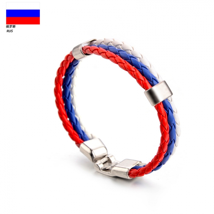 PU Imitation Leather Woven National flag Colour Leather Bracelets World Cup Country Bracelet