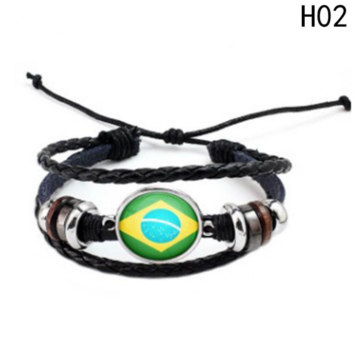 Western Style Manual Beaded World Cup National Flag Leather Rope Bracelets fan Souvenir
