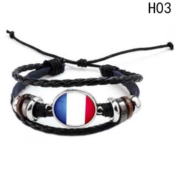Western Style Manual Beaded World Cup National Flag Leather Rope Bracelets fan Souvenir
