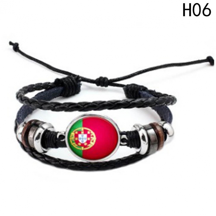 Western Style Manual Beaded World Cup National Flag Leather Rope Bracelets fan Souvenir