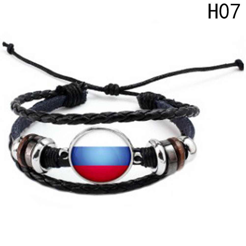 Western Style Manual Beaded World Cup National Flag Leather Rope Bracelets fan Souvenir