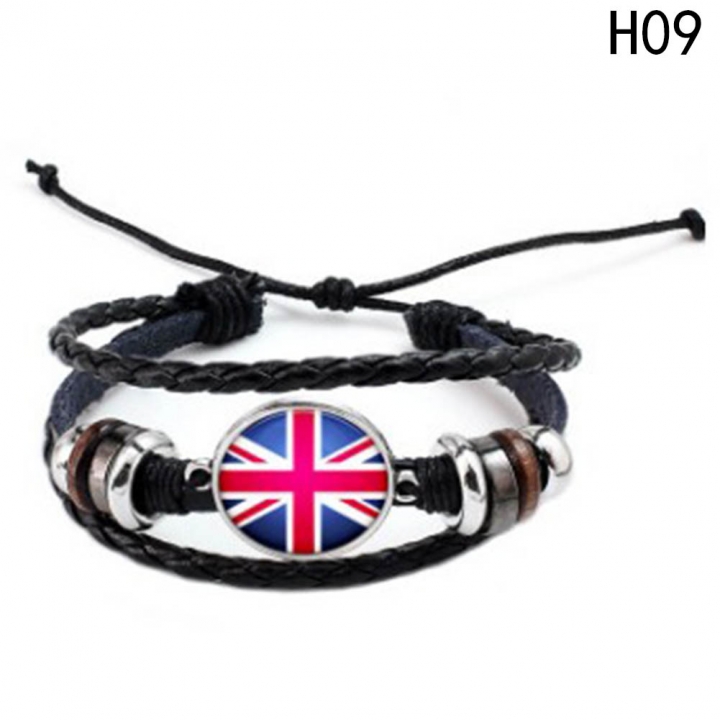 Western Style Manual Beaded World Cup National Flag Leather Rope Bracelets fan Souvenir