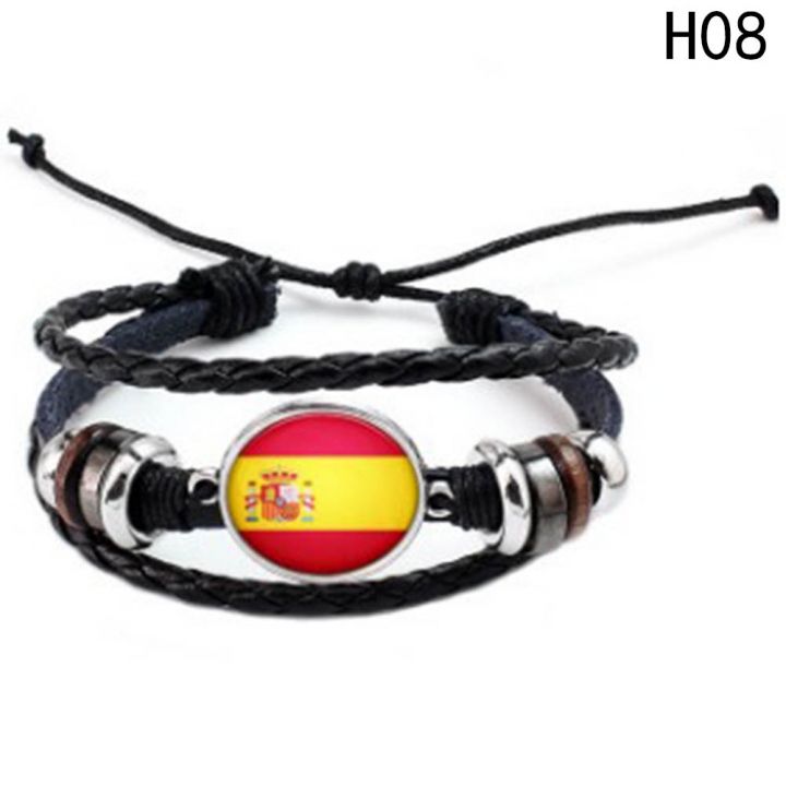 Western Style Manual Beaded World Cup National Flag Leather Rope Bracelets fan Souvenir