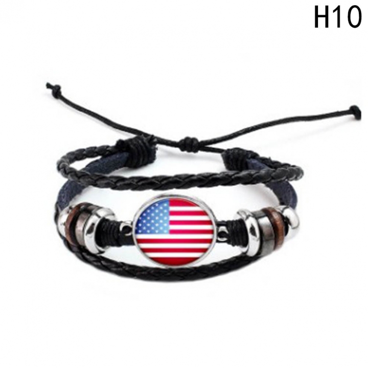Western Style Manual Beaded World Cup National Flag Leather Rope Bracelets fan Souvenir