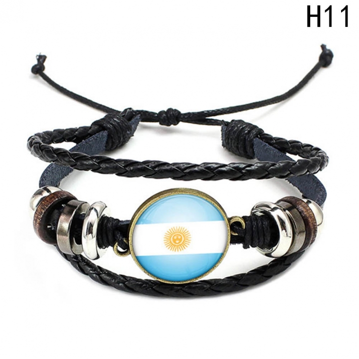 Western Style Manual Beaded World Cup National Flag Leather Rope Bracelets fan Souvenir
