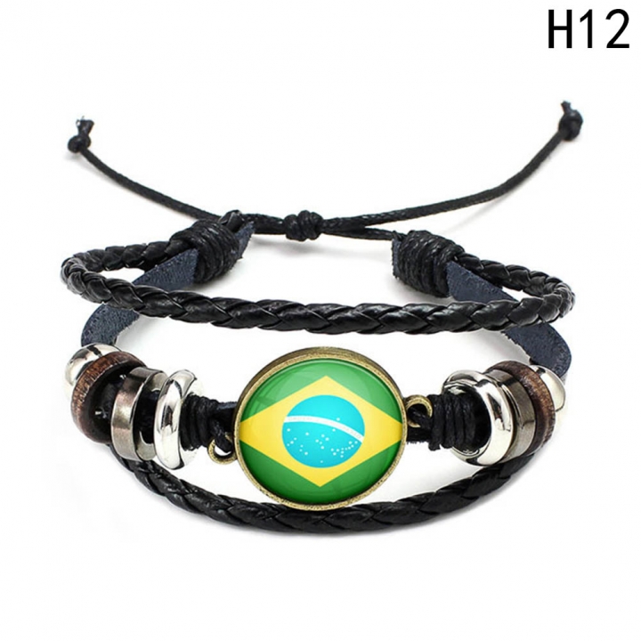 Western Style Manual Beaded World Cup National Flag Leather Rope Bracelets fan Souvenir
