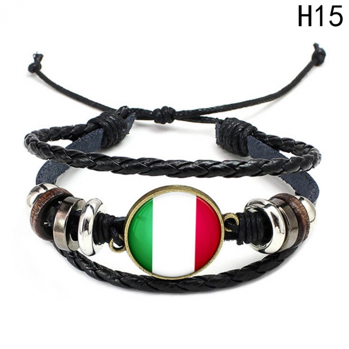 Western Style Manual Beaded World Cup National Flag Leather Rope Bracelets fan Souvenir