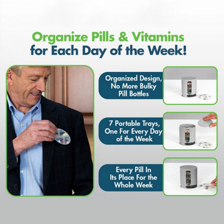 Pro Pill Box 7 Days Medicine Container Round Case Dispenser Vitamin Organizer