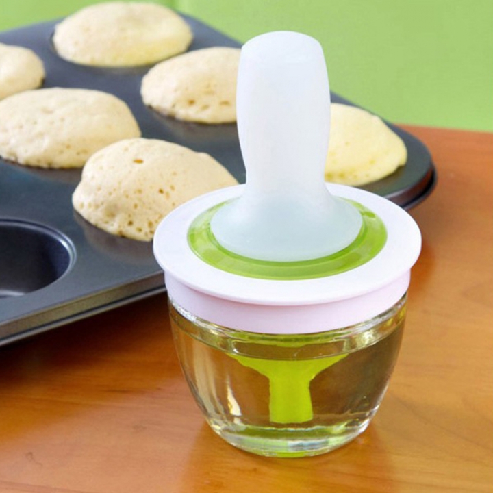 BBQ Silicone Brush Oil Bottle Tool Set Olive Vinegar,Salad Dispenser Pastry Brush with Glass Bowl