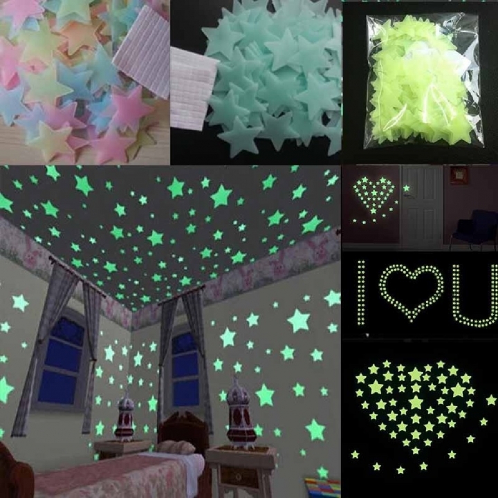 100Pcs Luminous Stars Wall Stickers Home Glow In The Dark Stars For Kids Fluorescent Stickers