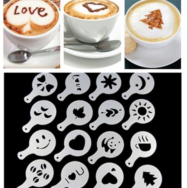 16 Pcs Coffee Drawing Cappuccino Mold Fancy Natie Printing Model Coffee Foam Spray Cake Tools