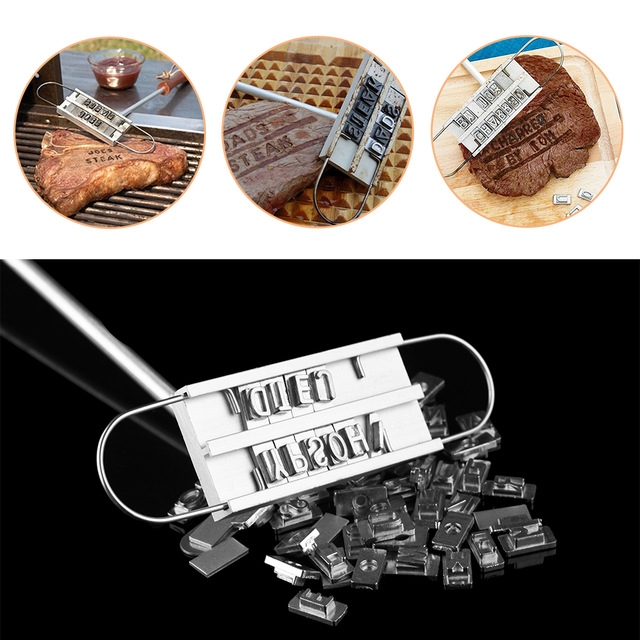 Steak Meat Barbecue BBQ Meat Branding Iron With Changeable Letters BBQ Tool Changeable 55 Letters  Kitchen Restaurant Supplies