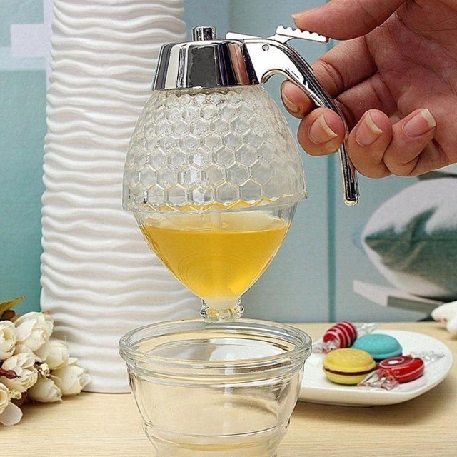 Honey Dispenser Jar Container Cup Juice Syrup Kettle Kitchen Bee Drip Stand Holder Storage Pot